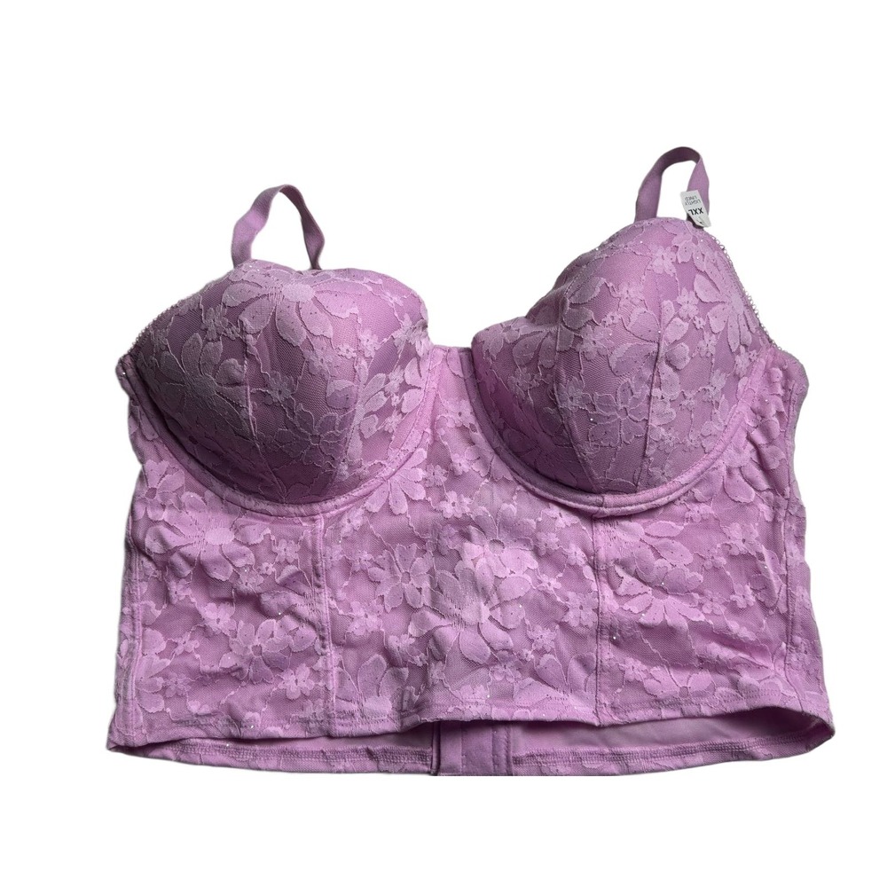 Victoria's Secret PINK Lace Corset Bustier Crop Top XXL Purple Lightly Lined NWT
